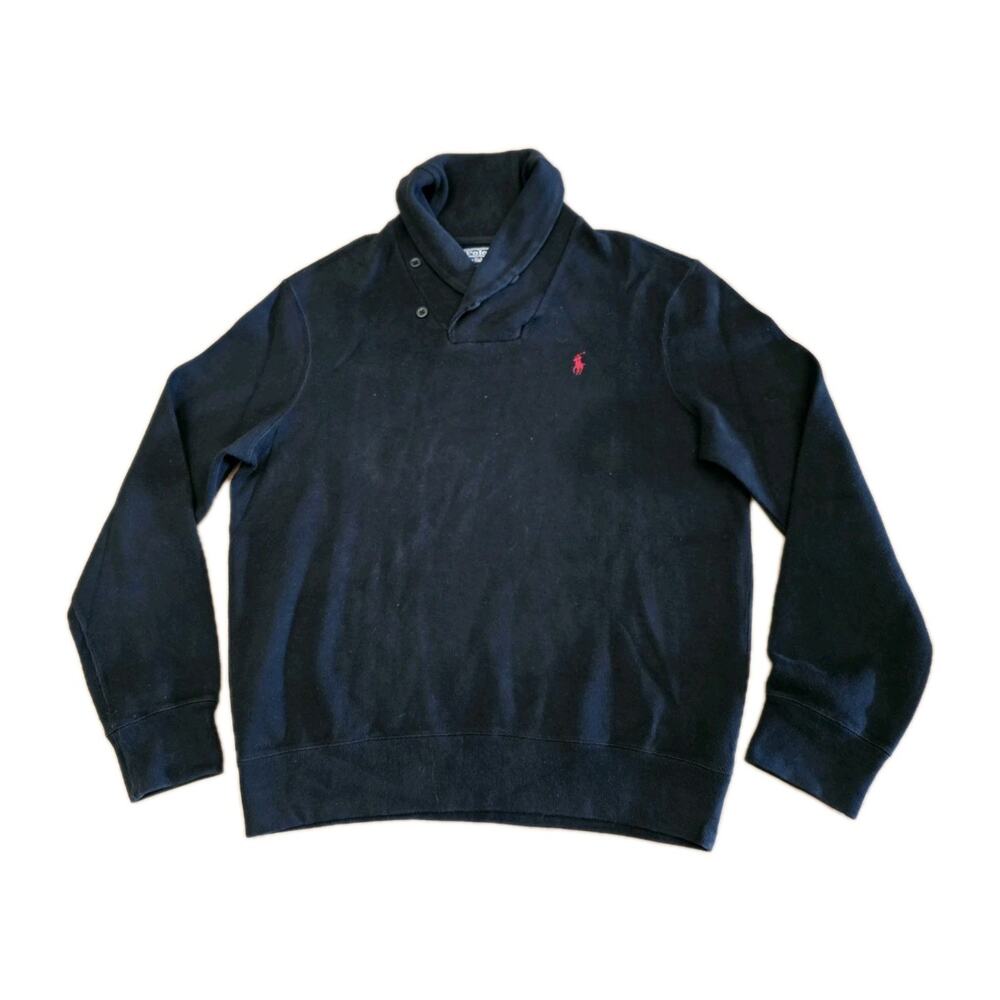 Polo Ralph Lauren Mens Large Black Shawl Collar Pullover Cotton Sweater